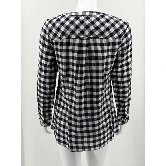 Talbots Top Womens Small Navy Gingham Popover Tunic Long Sleeve 100% Cotton NWT - Picture 5 of 10